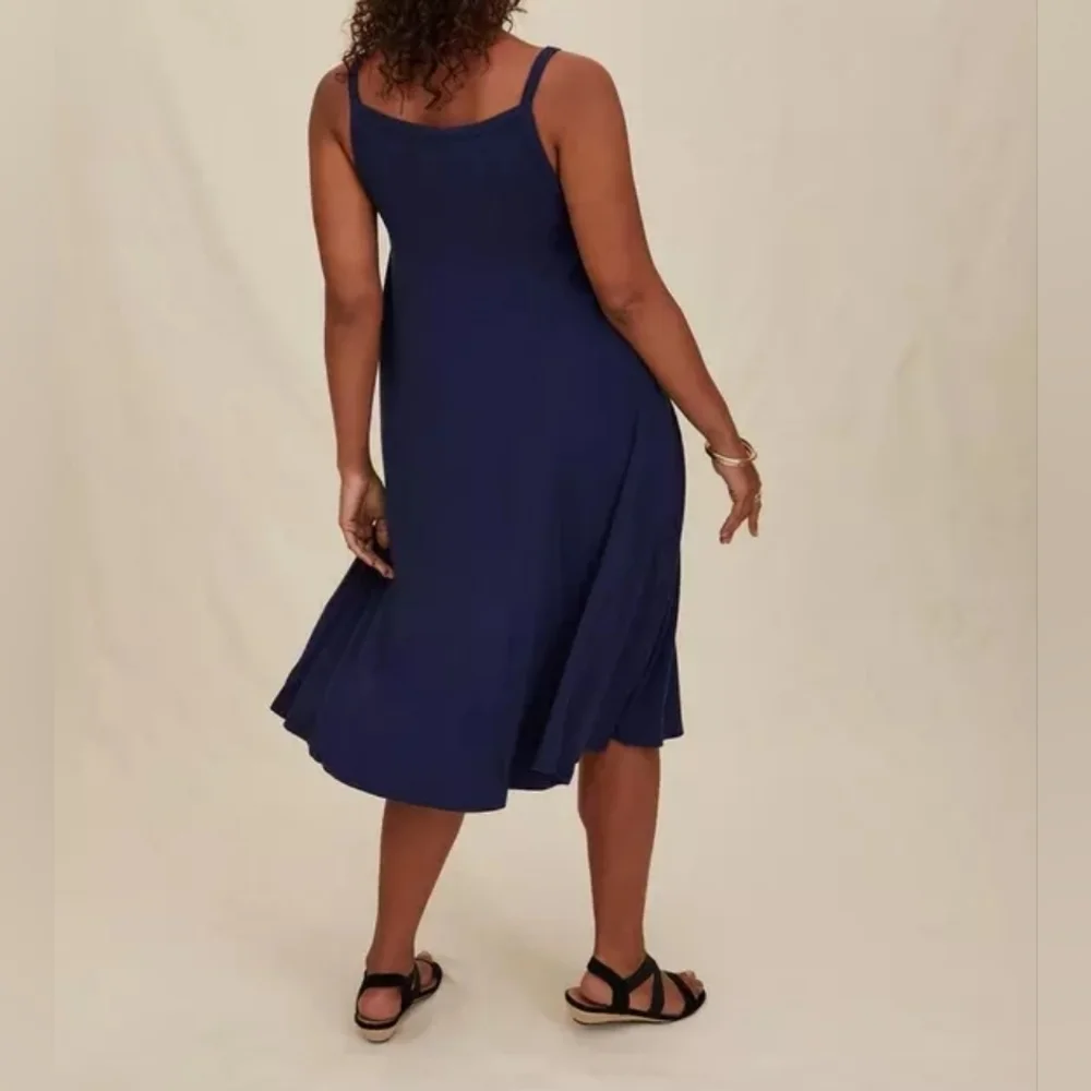 1X • Torrid • Navy Lace Inset Neckline Midi Rib Trapeze Dress - Picture 3 of 5